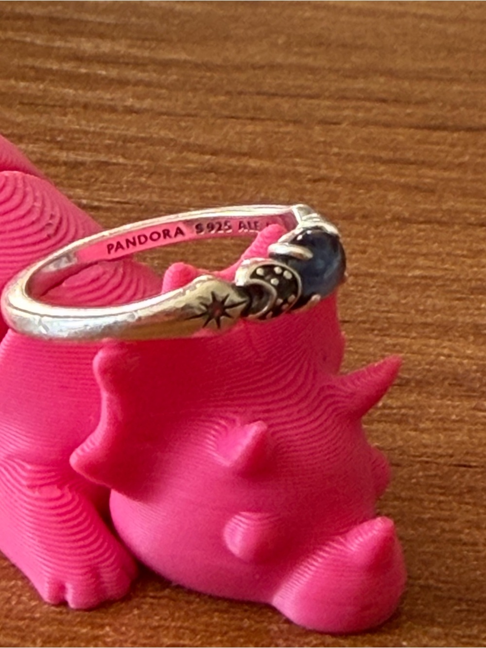 Pandora Silver Moon & Star Ring with Blue Accent